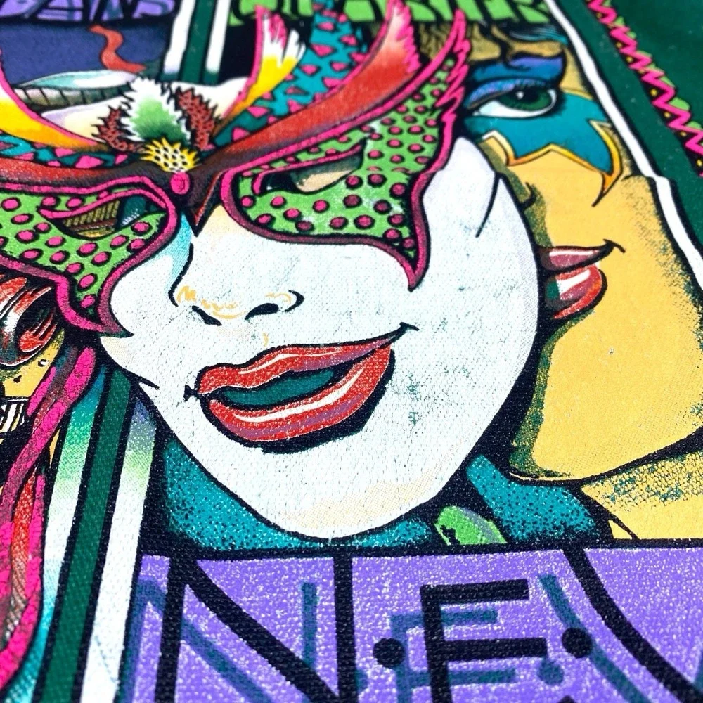 Vintage 1990 New Orleans French Quarter Mardi Gras Apron Mask‎ Green Souvenir